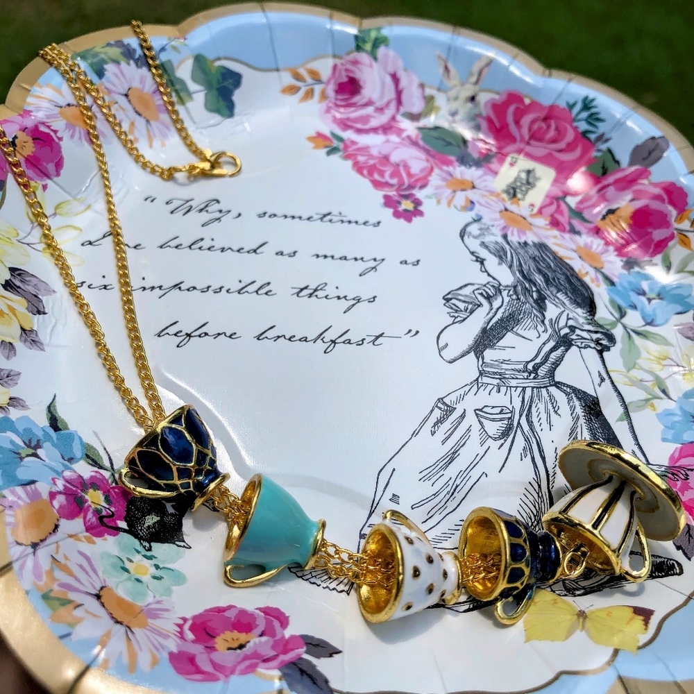 Alice in Wonderland Golden Teacup Party Necklace - Picture 7 of 16